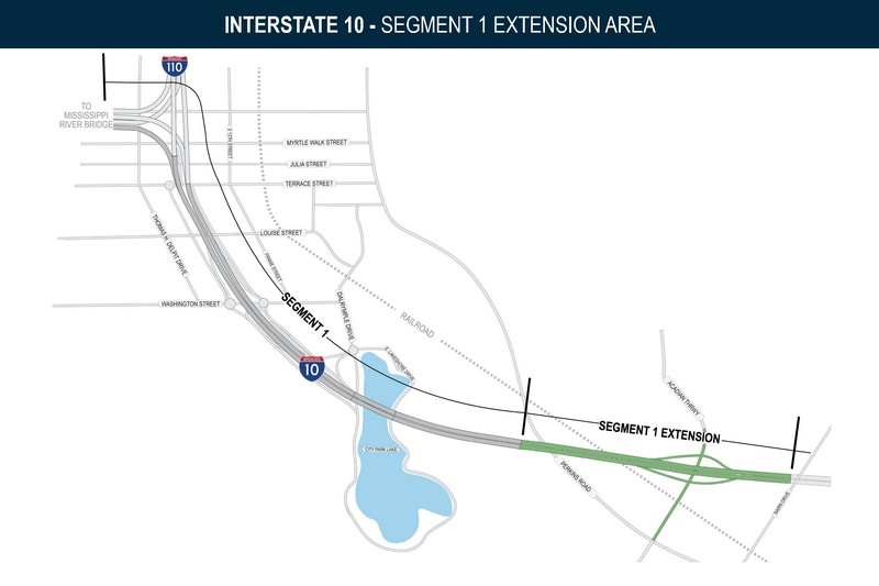 diagram map of I-10 through Baton Rouge showing extended area identified as Segment 1