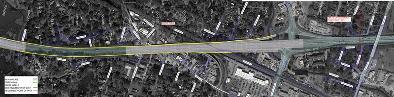 aerial photo map of I-10 corridor through Baton Rouge, eastern par
