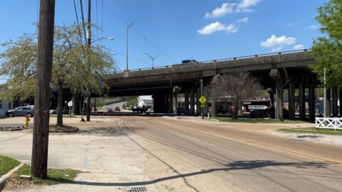 Pre construction view of I-10 eastbound crossing above Perkins Rd.