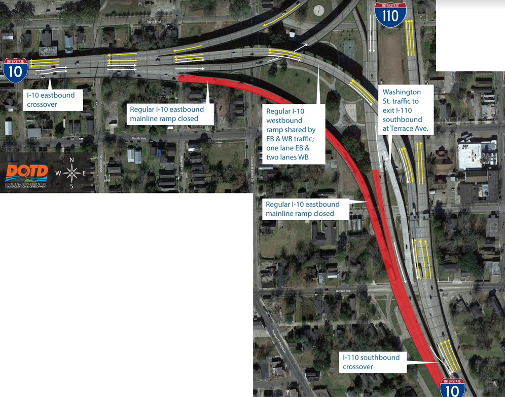 Proposed widening of I-10 westbound at the I-110 junction.