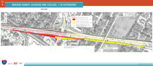 plan view of braided ramp configuration for I-10 eastbound between Acadian Thruway and College Drive
