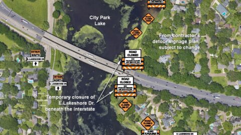 E Lakeshore Dr temporary closure diagrammatic map