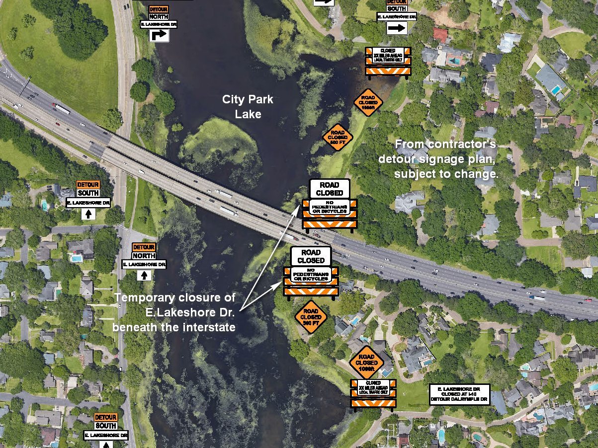 Temporary Closure of E. Lakeshore Dr. Beneath I 10 Announced I 10 BR