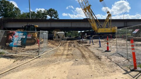 A photo of construction from E Lakeshore Drive facing I-10 City Park Lake bridge.