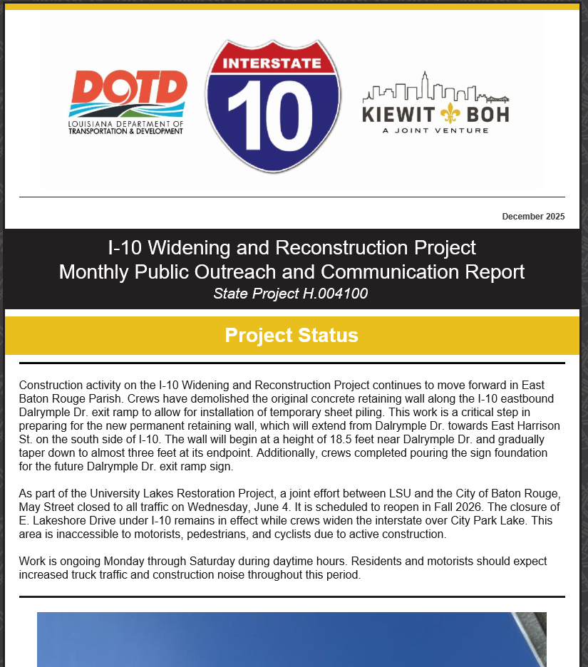 Representative project information newsletter