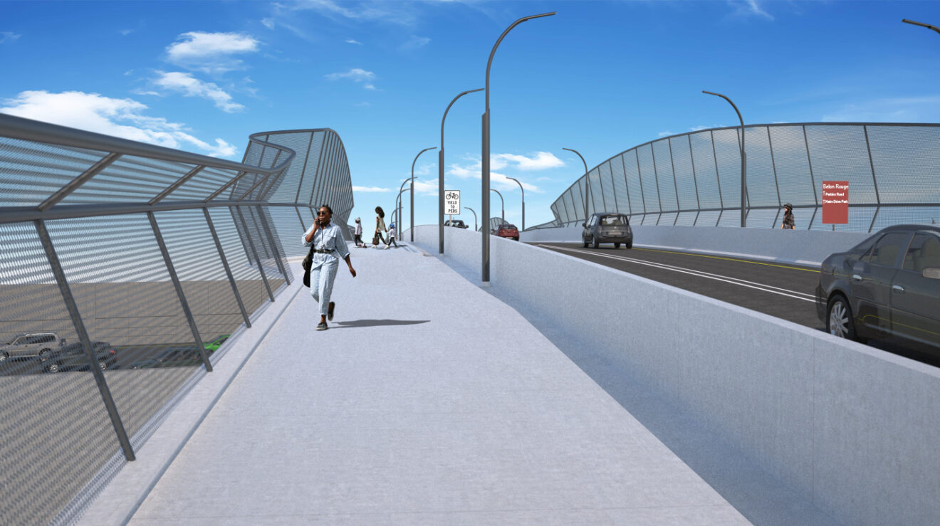 Illustrations of bike path amenity recommended for new Nairn Drive bridge over I-10.