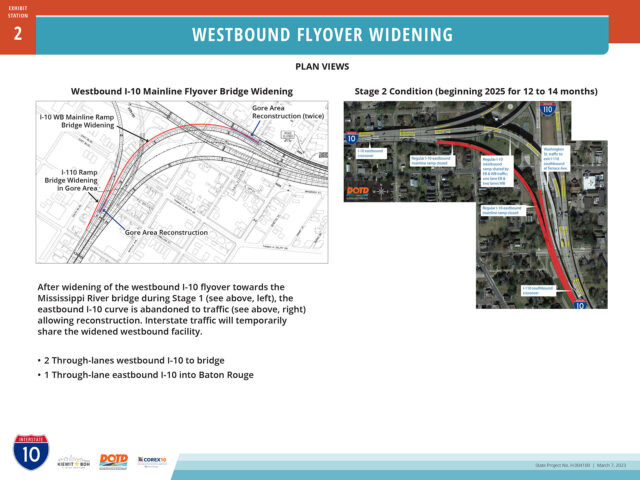 Plan views of widening of I-10 Westbound "flyover" curve at I-110