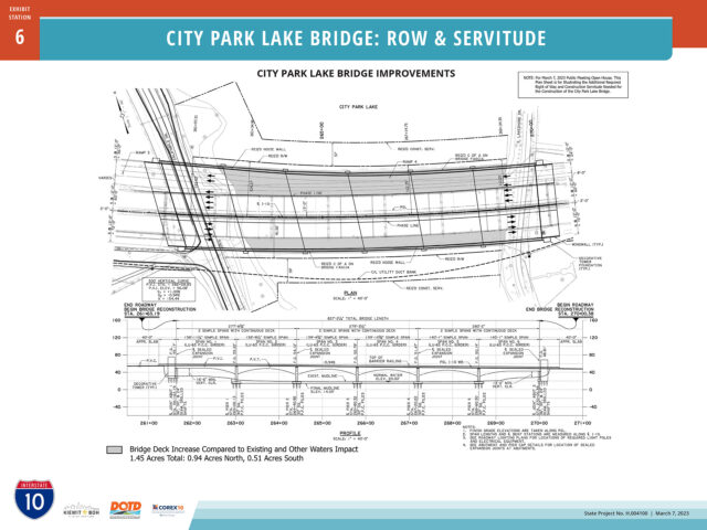 plan view showing needed servitude and right of way for I-10 across City Park Lake