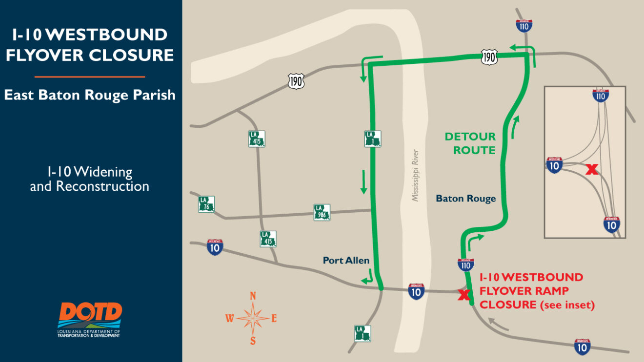 detour diagram for closure of I-10 west at I-110