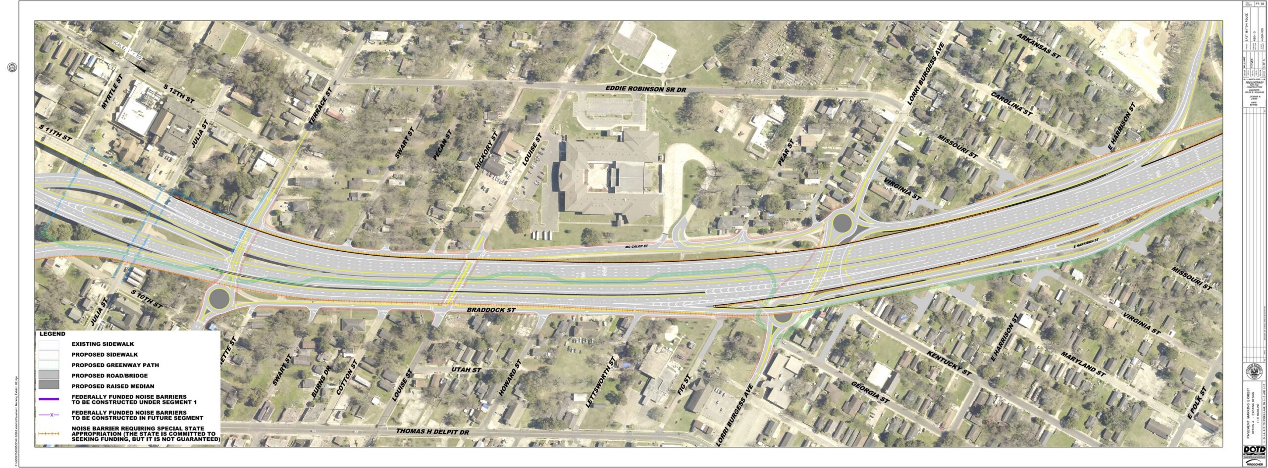 Sheet 2 plan focuses on the Old South Baton Rouge area from the I-110 interchange east nearly to Dalrymple Drive.